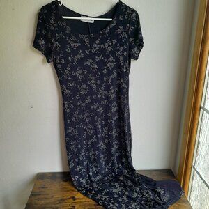 4/$20 VTG Y2k 90s Ultimate Blue Sparkle Dress Floral Retro Stretch Slit, medium